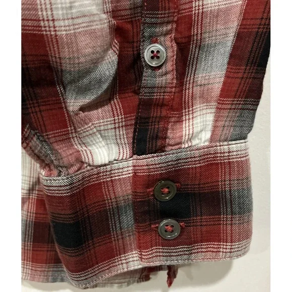 JOHN VARVATOS Shirt Mens L Plaid Button Up Double Pocket Long Sleeve Cotton Red - Picture 8 of 9